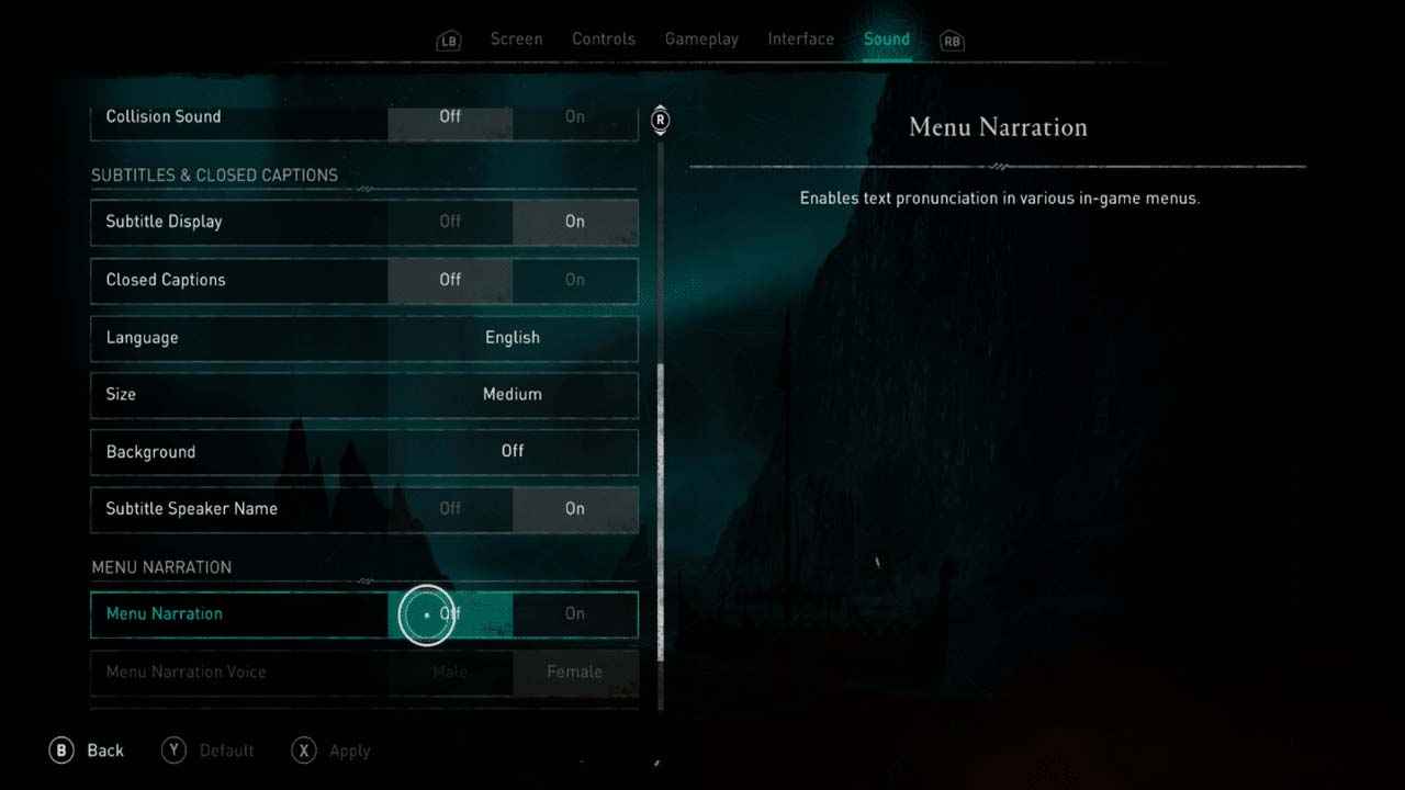 Disable Menu Narration