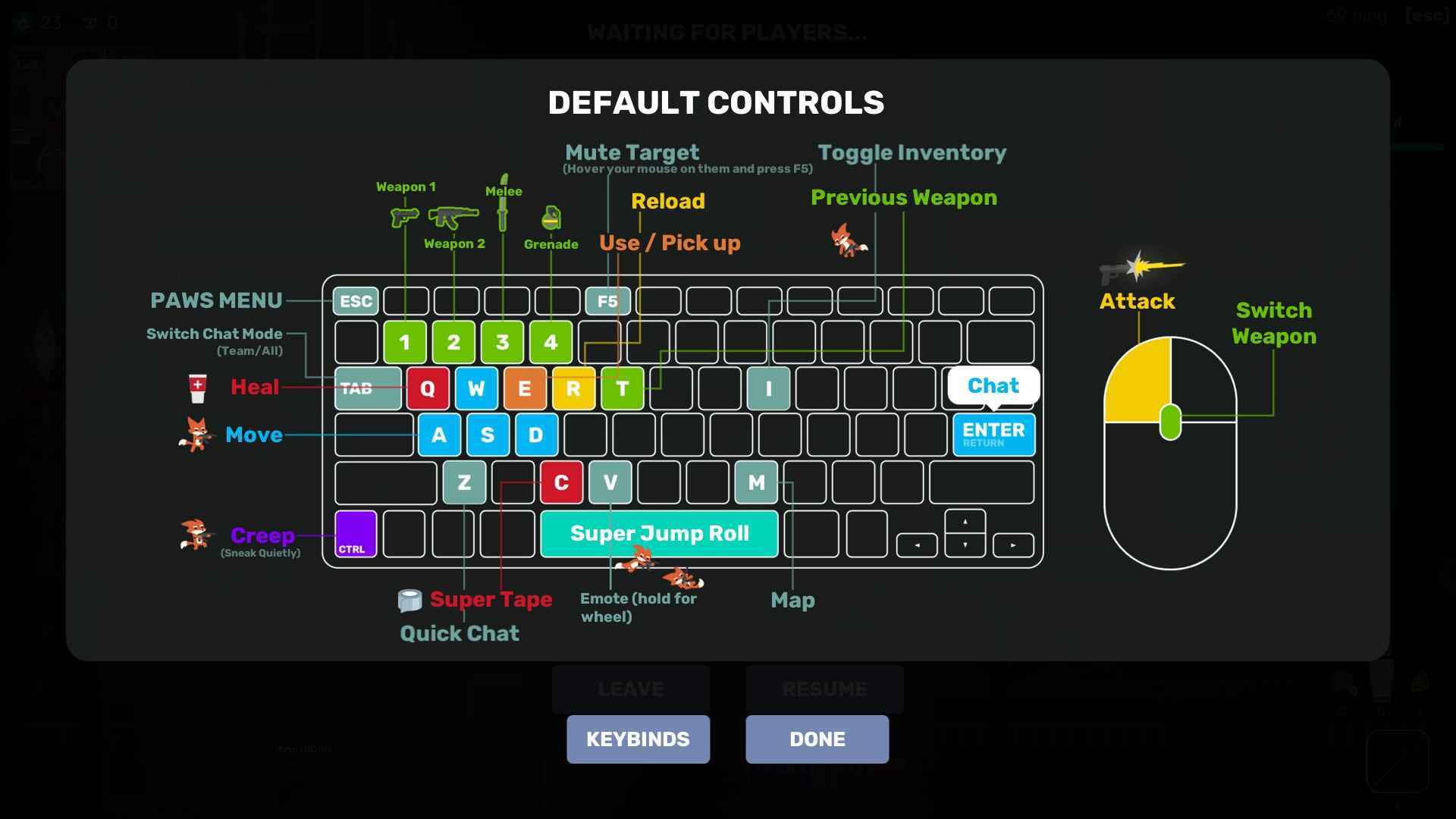 Controles de teclado de Super Animal Royale