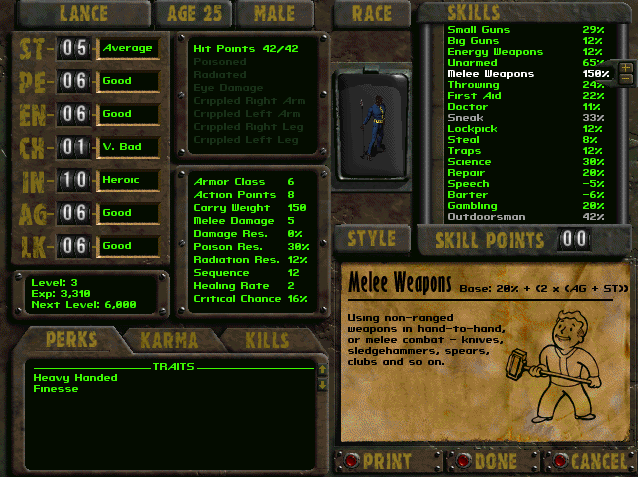 Fallout 2 - How to Get150% Melee Weapons in Klamath